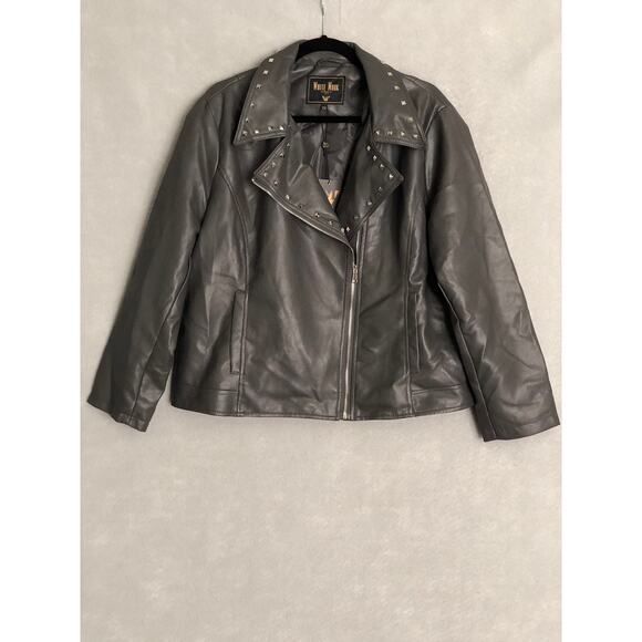 White Mark Women's 2X Faux Leather Studded Jacket Grey NEW - Picture 1 of 6
